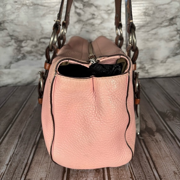 Coach Pink Leather Satchel Shoulder Purse F10887 Pebbled Brown Silver hardware - Picture 2 of 12